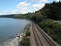 Main line heading north out of Seattle along the shore of Puget Sound