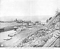 Cascade Locks, circa 1897, looking east, locks are functioning but bank work is still ongoing