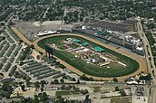 Aerial view of Churchill Downs racetrack in 2018