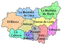 Carte des frontières administratives des comarques agraires de la province de Léon