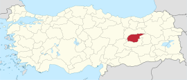 तुंजेली प्रांतचे तुर्कस्तान देशाच्या नकाशातील स्थान