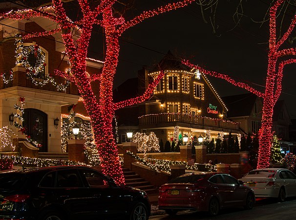 布魯克林區戴克高地展示的聖誕燈。