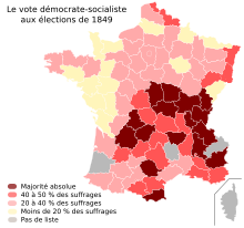 Carte des suffrages montagnards aux législatives de 1849