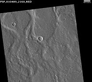 Enipeus Vallis, as seen by HiRISE. Scale bar is 500 meters long.