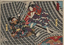 歌川国貞「教竜閣」（1852年）。歌舞伎の役者絵