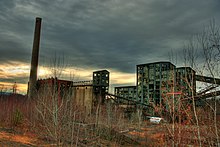 The Huber Breaker in Ashley, Pennsylvania was one of the largest anthracite coal breakers in North America; it opened in 1930s and closed in the 1970s. Huber Breaker (6753135463).jpg