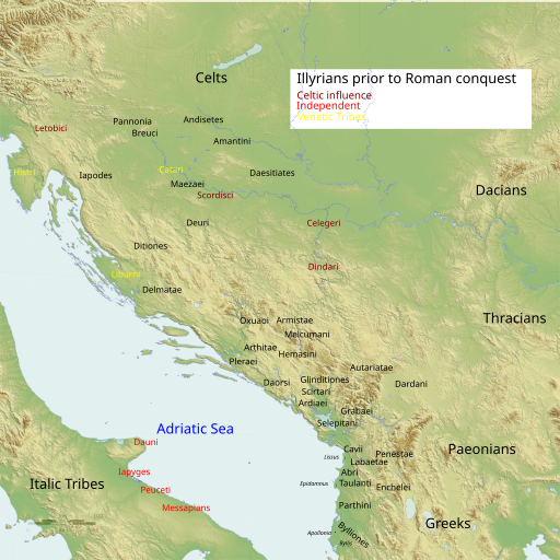 Approximate area settled by Illyrian tribes during classical antiquity