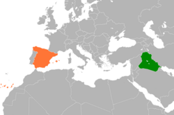 Map indicating locations of Iraq and Spain