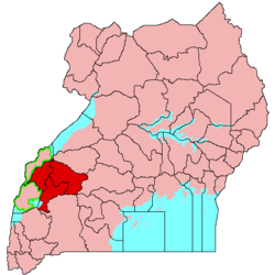 Location of the  Tooro Kingdom  (red)in Uganda  (pink)