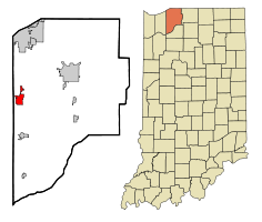 Location of Westville in the state of Indiana