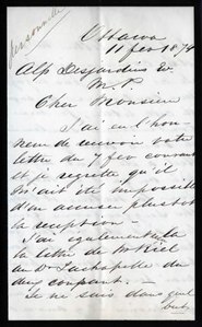 Antoine-Aimé Dorion Lettre d’Antoine-Aimé Dorion à Alphonse Desjardins 1874-02-11 1874-02-11