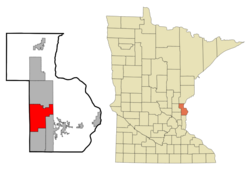 斯特西在奇薩戈縣及明尼蘇達州的位置（以紅色標示）