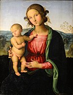 佩魯吉諾(?)的《聖母與聖子》（Madonna col Bambino），44 × 34cm，約繪於16世紀初期，1833年始藏[20]