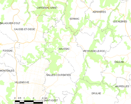 Mapa obce Naussac