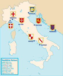 Mappa delle Repubbliche marinare italiane con stemmi civici.svg