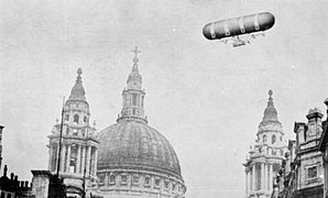 An airship, Nulli Secundus, circling St Paul's on a flight from Farnborough to London (1907)