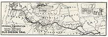 A map of the Oregon Trail, marking Independence. Oregontrail 1907.jpg