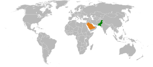 Mapa indicando localização da Arábia Saudita e do Paquistão.