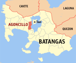 Mapon de Batangas montranta la lokon de Agoncillo