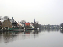 Koudekerk seen from across the river at Hazerswoude-Rijndijk