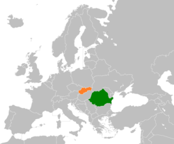 Карта с указанием местоположения Румынии и Словакии