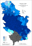 Дял на сърбите, по общини (в %)