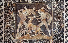 The Stag Hunt Mosaic at the Archaeological Museum of Pella (3rd century BC) Stag hunt mosaic, Pella.jpg