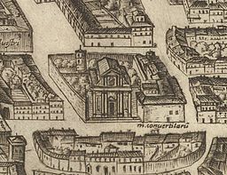 Santa Maria Maddalena delle Convertite på Antonio Tempestas karta över Rom från år 1593. Klostret är angivet med m.[onasterium] conuertitarū.[1]