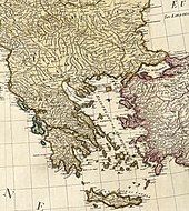 Kreikka William Fadenin tekemässä kartassa vuodelta 1785.