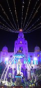 During the annual feast celebrations, flooded with lights ; 'Our Lady of Lourdes Shrine', Perambur, Chennai, Tamil Nadu, India