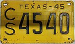 Номерной знак Техаса 1945 года выпуска CS 4540.jpg