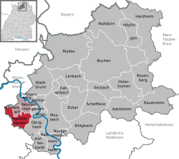 Läget för Aglasterhausen i Neckar-Odenwald-Kreis