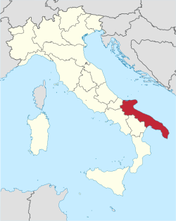 แผนที่ประเทศอิตาลีแสดงที่ตั้งของแคว้นปุลยา