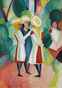 August Macke, Drei Mädchen mit gelben Strohhüten I, 1913