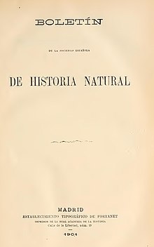 Portada de 1901 del Boletín de la Sociedad Española de Historia Natural.