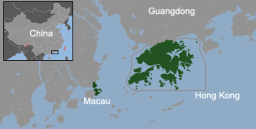 Hong Kong and Macau in a Pearl River Delta in South China