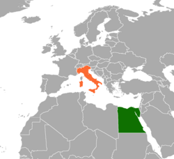 Map indicating locations of Egypt and Italy