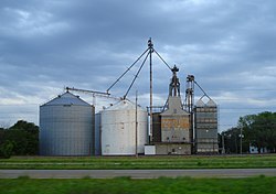 The Lawndale grain elevator (with old "Faultless Feed" sign). It was operating until 2022 and was torn down in 2023.