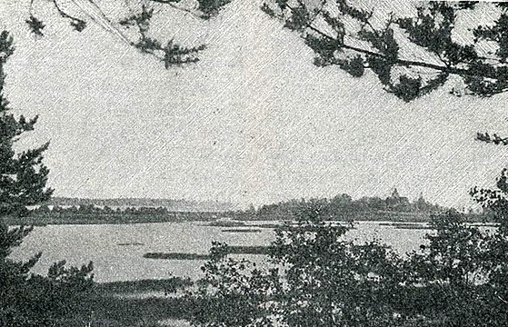 Лемболовская кирха. Вид через озеро. 1911 год