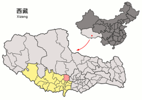 Namlings läge i Shigatse, Tibet, Kina.