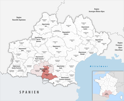 Foix arrondissementinin Oksitanya'daki konumu