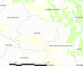 Mapa obce Malviès