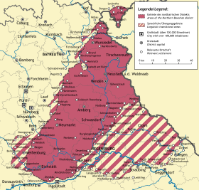 Oblasti, kde se mluvilo severobavorštinou po roce 1945 a odsunu Němců.