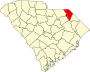 Harta statului South Carolina indicând comitatul Marlboro