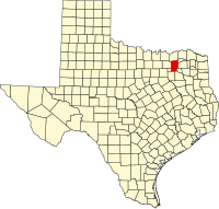 Map of Teksas highlighting Hunt County