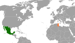 Карта с указанием местоположения Мексики и Туниса