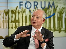 Najib addressing the Annual Meeting 2013 of the World Economic Forum in Davos, Switzerland, 25 January 2013. Mohd Najib Bin Tun Abdul Razak World Economic Forum 2013.jpg