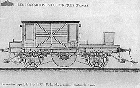 Eerste regelmatige elektrische verbinding in Frankrijk (buiten stadsvervoer) in Saint-Étienne in 1894, derde spoor 360 V.