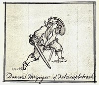 "Duncan Macgregor of Dalnasplutrach", the Penicuik artist's depiction of a Jacobite officer: The use of the broadsword and targe, a style of weaponry first popular in 16th century Spain, was limited largely to officers in Highland regiments. Penicuik drawing (3).jpeg