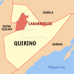 Map of Quirino showing the location of Cabarroguis